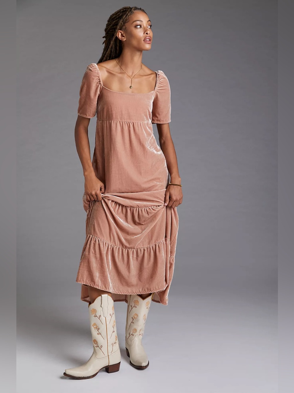 Anthropologie Velvet Empire Waist Midi Dress